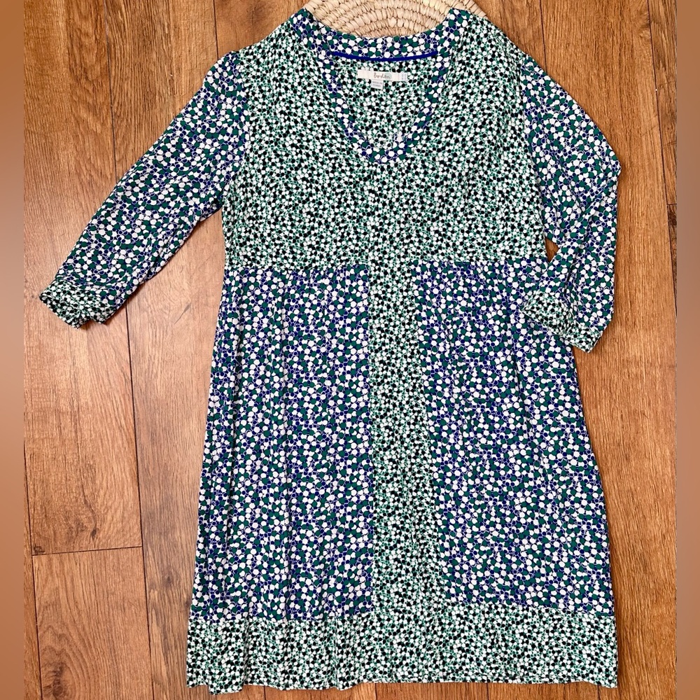 Boden Mollie Polka Dot Patterned Dress in Green and Blue